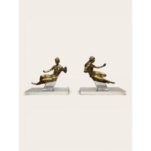 Pair Of Female Figures. Italy, 18th Century. Gilt Bronzes