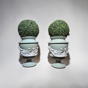 Pair Of Planters. Porcelain. Wedgwood. 19th Century.