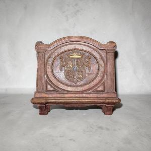 Table Stand With Spanish Royal Coat Of Arms. Carved And Polychromed Wood. Charl