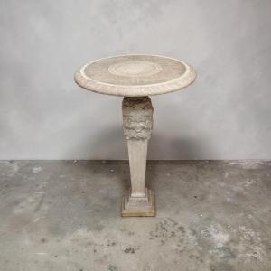 Pedestal Table. Marble. Neoclassical Period. First Half Of The 19th Century. Diameter 57 Cm For The Top.