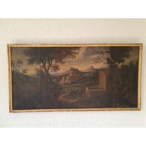 Animated Landscape, Oil On Canvas, XVIIth Century.