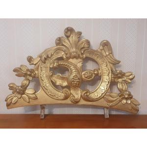 Beaucaire Mirror Pediment, Wood And Golden Stucco, XVIII °.