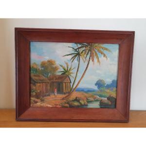 Malagasy School, Landscape, Oil On Canvas, Signed, XX °.