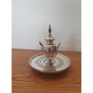 Inkwell, Neoclassical, Silver Metal, XIX°.