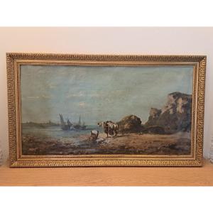 Grande Marine, Normandy Seaside, Oil On Canvas, 19th Century.