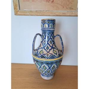 Ewer/vase With Two Handles, Earthenware, Safi, Morocco, Al Soussi, Art Deco, 20th Century.