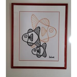 Barberousse, Philippe Josse, The Fishes, Drawing, 20th Century.