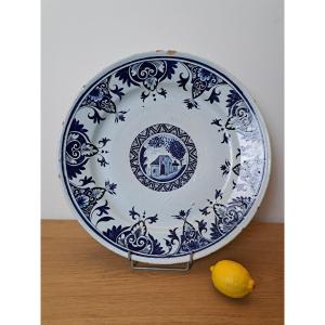Earthenware From Rouen, Large Round Dish, Architectural Decor, Late 18th/early 19th Century.