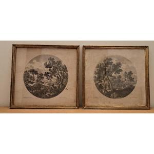 Pair Of Engravings By Drevet, After Perelle, 18th Century.
