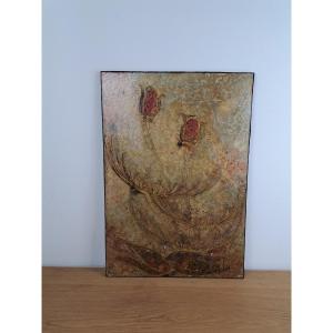 Vuvan, Flowers, Lacquer Panel, Vietnam, 20th Century.