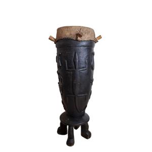 Ceremonial Drum, Wood And Skin, Sénoufo, Ivory Coast, 20th Century.