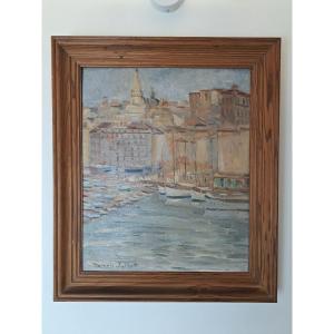 Marcel Edouard Jallot, Port Of Marseille, Oil On Panel, Early 20th Century. 