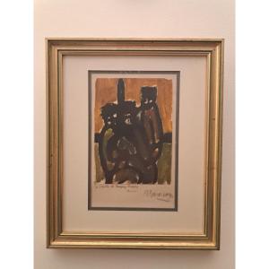 Jean Albert Bourgade, Russian Peasant Family, Oil On Paper, 20th Century. 