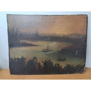 Port Of Bordeaux, Oil On Canvas Mounted On Cardboard, 19th Century.