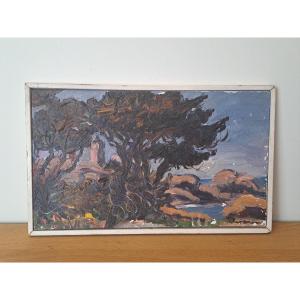Pierre Poureau, Seaside In Provence, Oil On Canvas, 20th Century. 