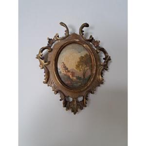 Miniature Paysage Italien , Huile Sur Toile , Signé , Début XX°.