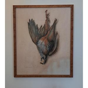 Hunting Trophy, Partridge, Drawing, Charcoal, Signed, Early 20th Century. 