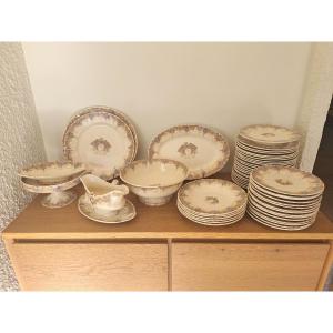 Creil Et Montereau, Table Service, Earthenware, Swan, Art Nouveau, Late 19th Century. 