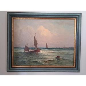 Dartimont, Sailboats Returning To Port, Oil On Canvas, 20th Century. 