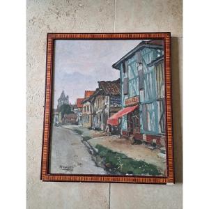 André Romand, View Of Village, Oil On Panel, 20th Century.
