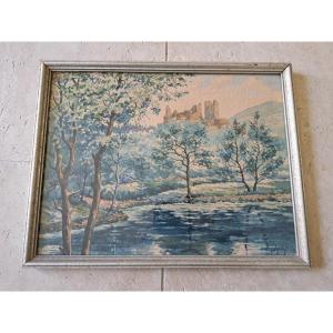 Château Du Wasigenstein, Signed Watercolor, 20th Century.