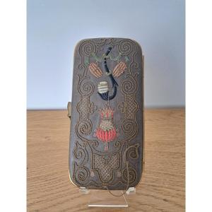 Cigar Case, Embroidered Leather, 19th Century. 