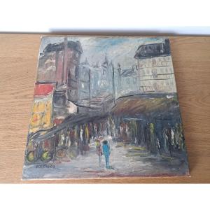 Maria Tinoco, A Market In Town, Oil On Canvas, 20th Century.