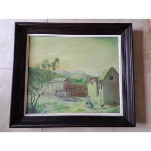 Andriambeloson Roland, View Of A Malagasy Farm, Oil On Canvas, 20th Century.