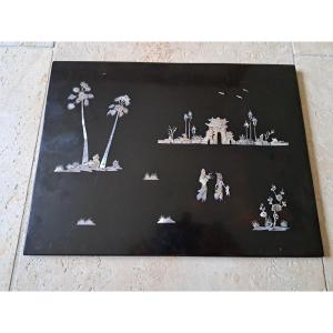 Indochina, Panel, Lacquer And Mother-of-pearl, 20th Century.