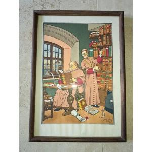Harry Eliott, Monks, Lithograph, 20th Century.