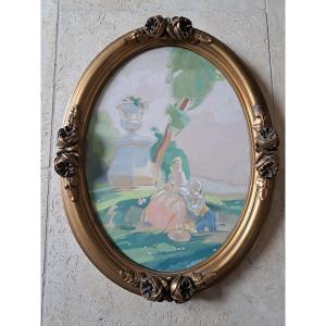 Rendez Vous Galant, Gouache, Early 20th Century.