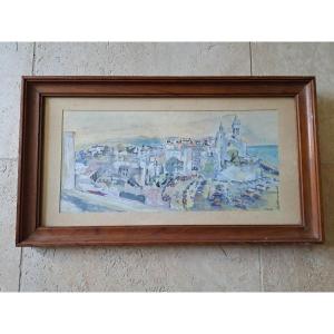 André Bourges, Sitges, Gouache On Paper, 20th Century. 