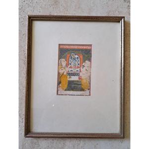 Priests Worshipping Krishna, Pigments On Paper, 18th/19th Century.