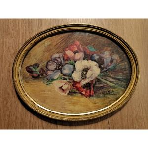 Peonies, Watercolor, Signed, 20th Century. 