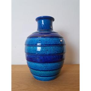 Aldo Londi For Bitossi, Vase, Blue/green Glazed Ceramic, 20th Century.