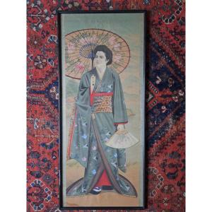 Dlg Jirokichi Kasagi, Portrait Of A Japanese Woman, Ink And Colors On Silk, Early 20th Century.