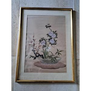 Ikebana, Silk Painting, Japan, Early 20th Century.