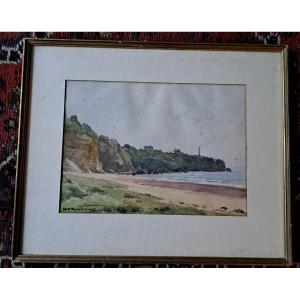 Henri d'Hauterive, The Biarritz Lighthouse, Basque Country, Watercolor, 20th Century.