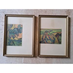 Seija Tuulikki Sallinen, Fantastic Faces And Animals, Watercolor Gouaches, 1964.