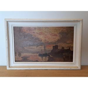 Dutch School, Seascape At Twilight, Oil On Canvas, 19th Century.