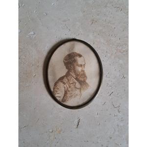 Young Bearded Man, Pen Drawing, 19th Century.