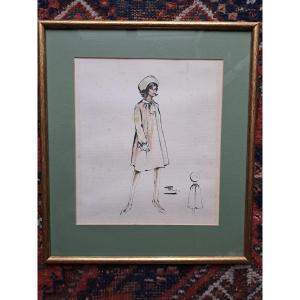 Fashion Drawing, Ink And Colors, 1970s.