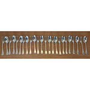 Christofle, America, 12 Table Cutlery Sets, Silver Plated Metal, 20th Century. 