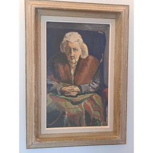 Portrait Of An Elderly Lady, Oil On Isorel, 20th Century.