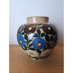Elchinger Et Cie, France, Vase, Flowers, Earthenware, Early 20th Century.