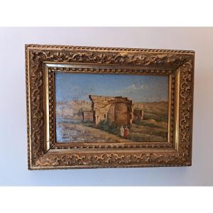 Ruin Landscapes, Oil On Panel, Orientalist School, Late 19th Century.