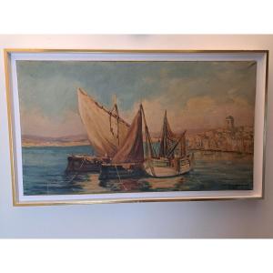 François Dandleuf, Provençal Marine, Oil On Canvas, 20th Century.