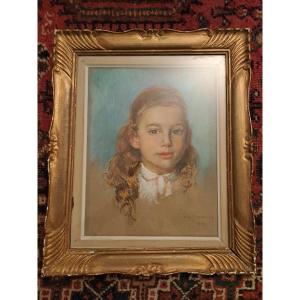 Jean Joseph Pugnaire, Portrait Of A Young Girl, Pastel, Dated 1959. 