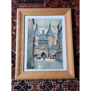 Charles Jean Forget (1886/1960). Nancy, Porte De La Craffe, Watercolor, Early 20th Century. 