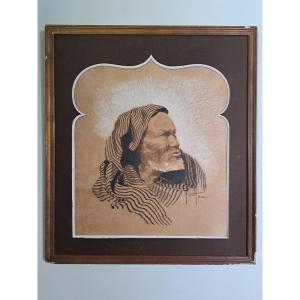 André Rigoulot, Portrait Of An Oriental Man, Drawing, 20th Century.